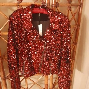 Red sequin moto jacket